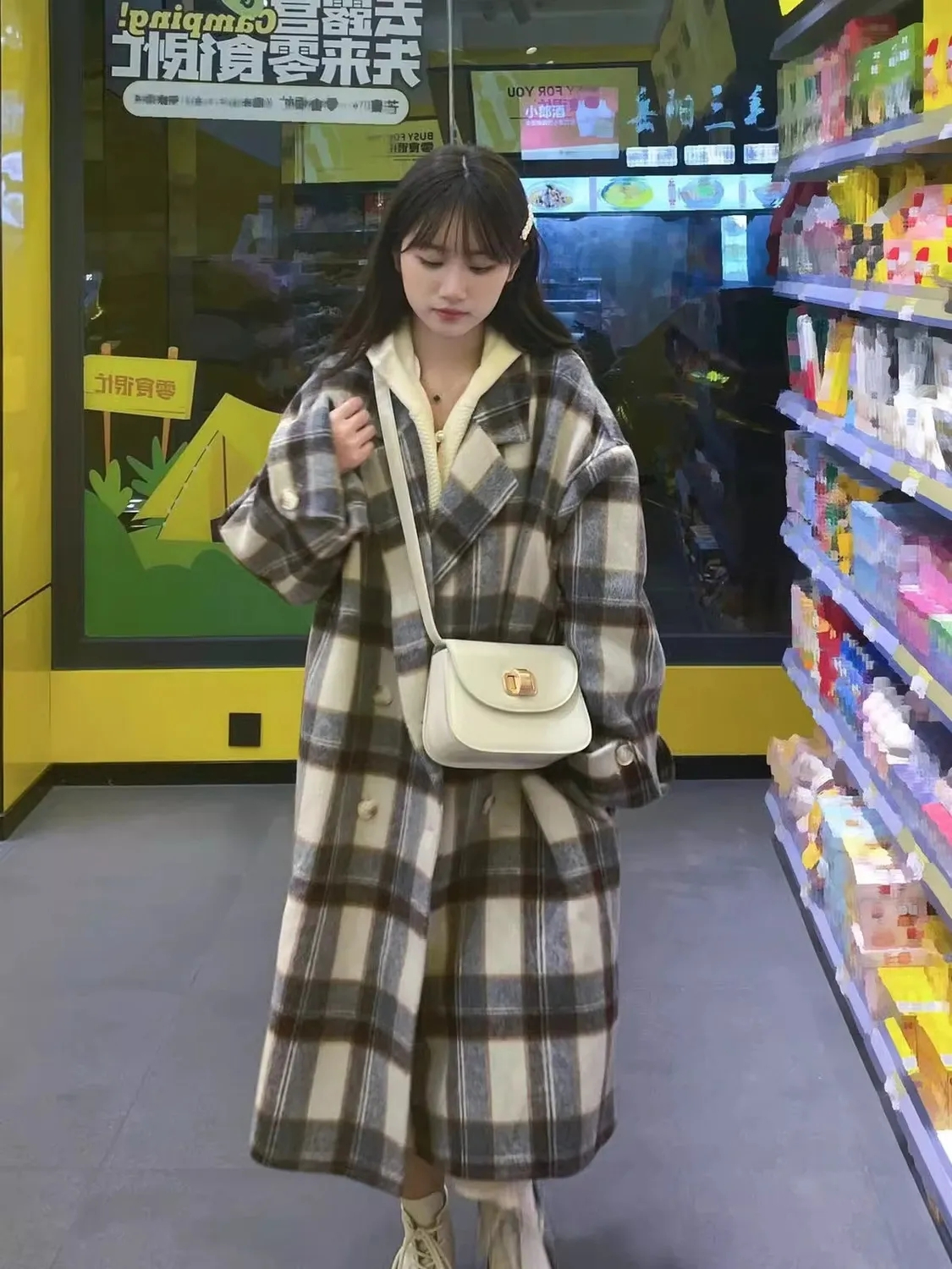 Plaid woolen coat for women in autumn and winter new style British style high-end small medium-length woolen coat