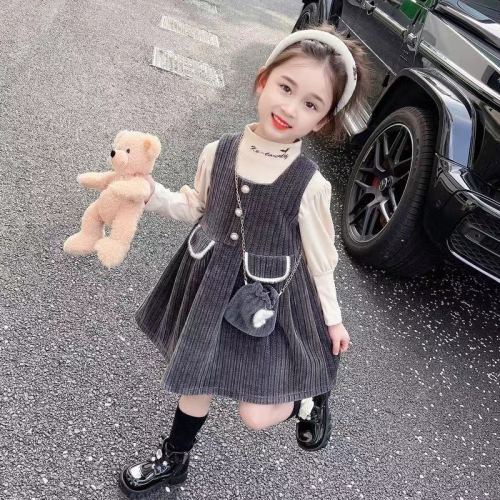 2024 Spring and Autumn Year of the Dragon Red New Year Clothes Girls Warm and Versatile Bottoming Shirts Vest Skirts Girls Dress Sets