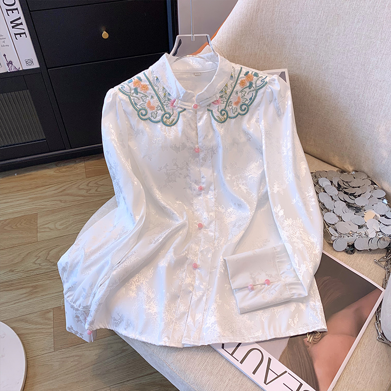 新中式國風刺繡提花國潮氣質2024春季新款百搭復古雲肩春夏上衣