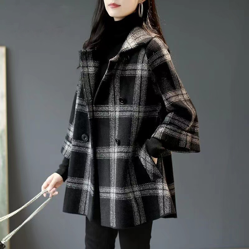Autumn and winter new fashion Korean style simple niche versatile commuter suit collar plaid jacket