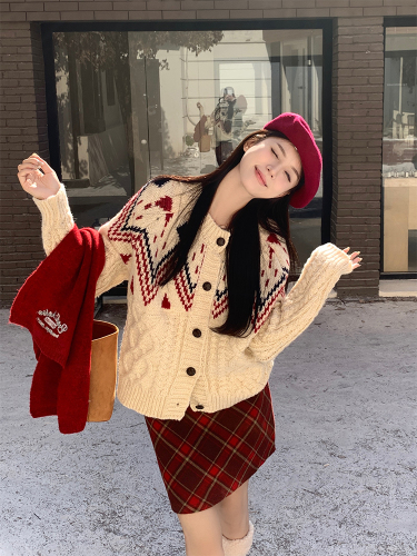 Actual shot full of New Year atmosphere~Korean chic simple Christmas sweater for autumn and winter