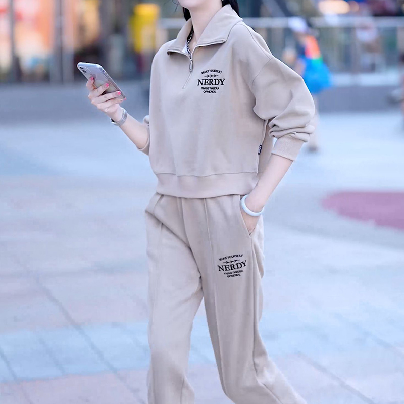 早春秋季新款休閒時尚寬鬆運動服兩件套裝女士洋氣時髦衛衣潮