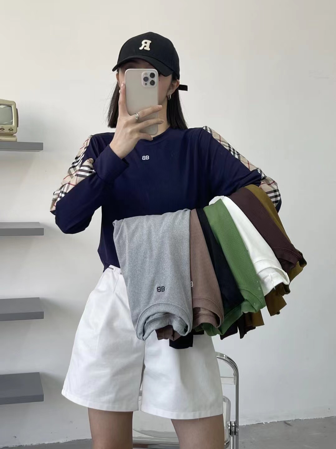 European Station 2024 Spring and Autumn New Loose Spliced ​​Cotton Long-Sleeved T-Shirt Women's Western Style Velvet Bottoming Shirt Top