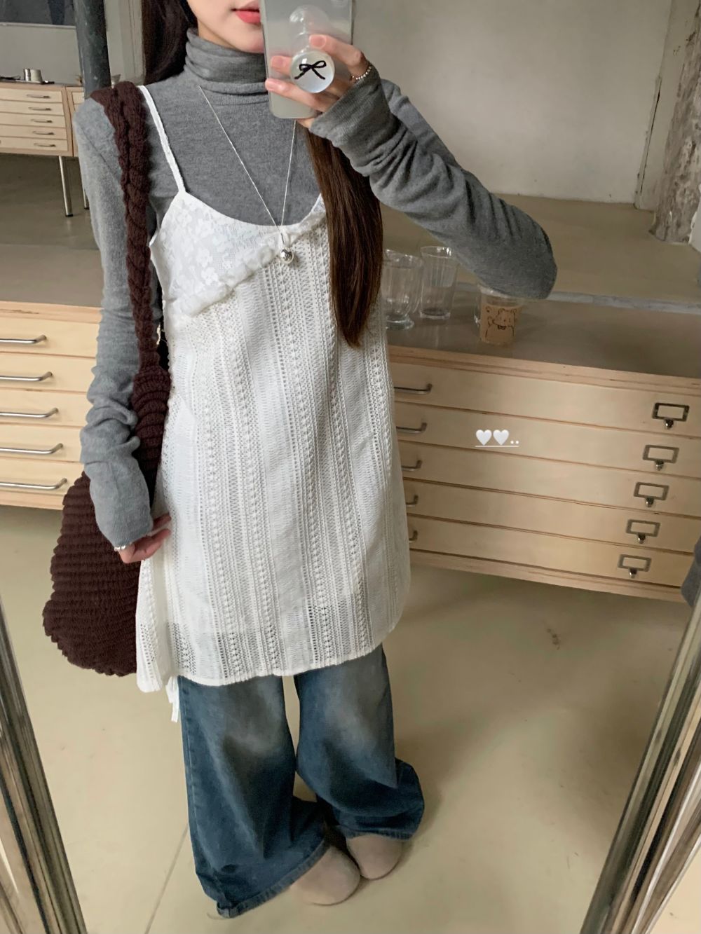 Actual shot of three standard kid's casual suit with lace design suspender skirt + long sleeves and high collar with inner T