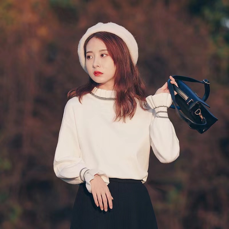 半高領毛衣女內搭秋冬季高級感洋氣德絨木耳邊中領打底衫上衣