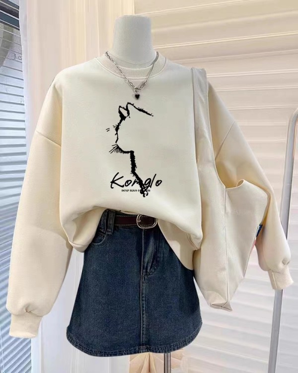 冬季圓領印花加絨加厚衛衣女情侶質量