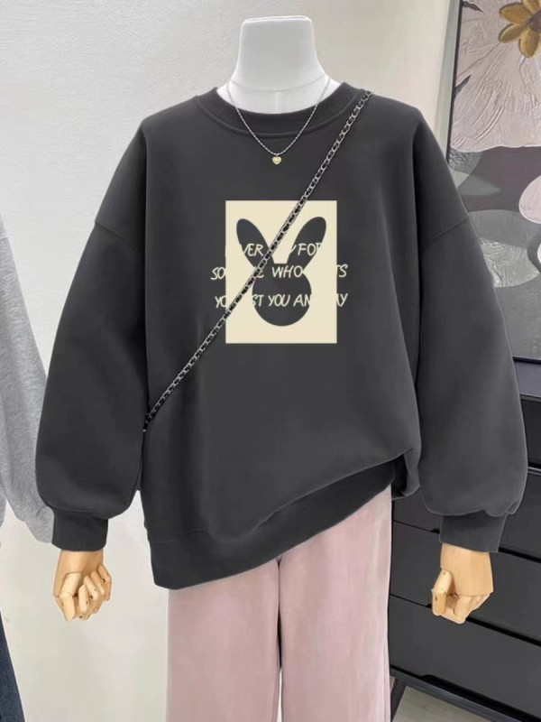 新款加絨加厚印花衛衣女圓領簡約高級感上衣
