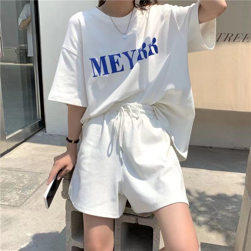 休閒運動套裝女夏季韓版新款寬鬆短袖五分短褲時尚兩件套跑步女服