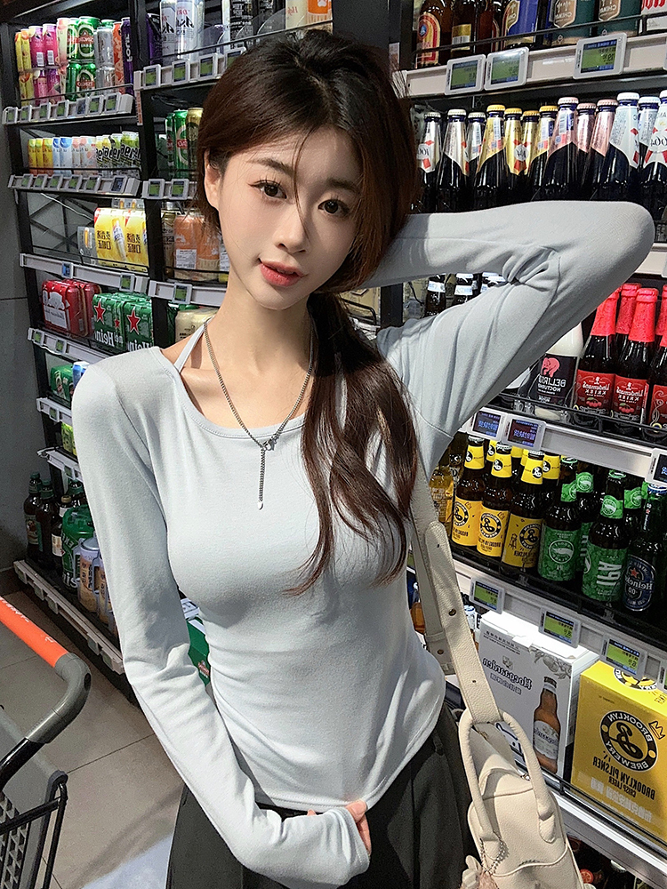 Actual shot ~ Round neck slim fit inner long-sleeved T-shirt new style for early spring