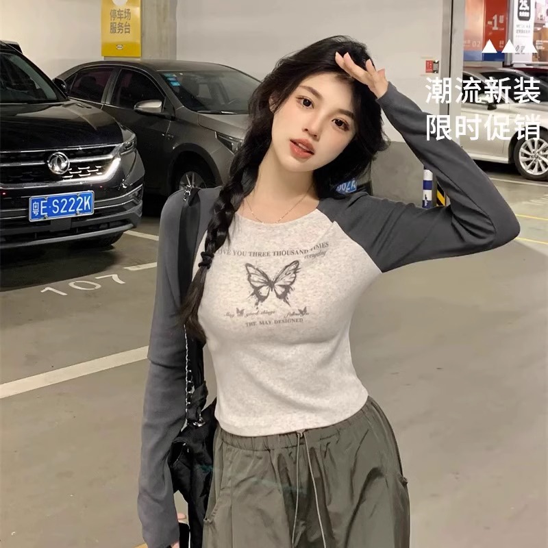 2024 Spring Clothes 40 Count 92 Cotton 8 Spandex 210g Quality Raglan Sleeve Long Sleeve T-Shirt Women Large Size M-4XL