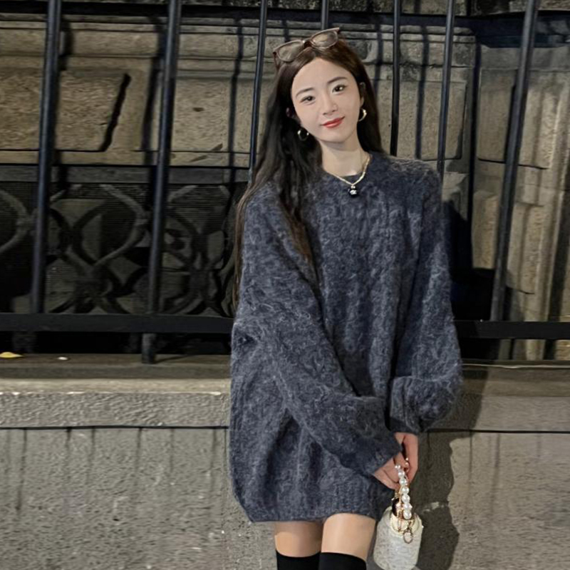 跨年穿搭黃色毛衣女秋冬季新款加厚中長款慵懶風針織衫小個子