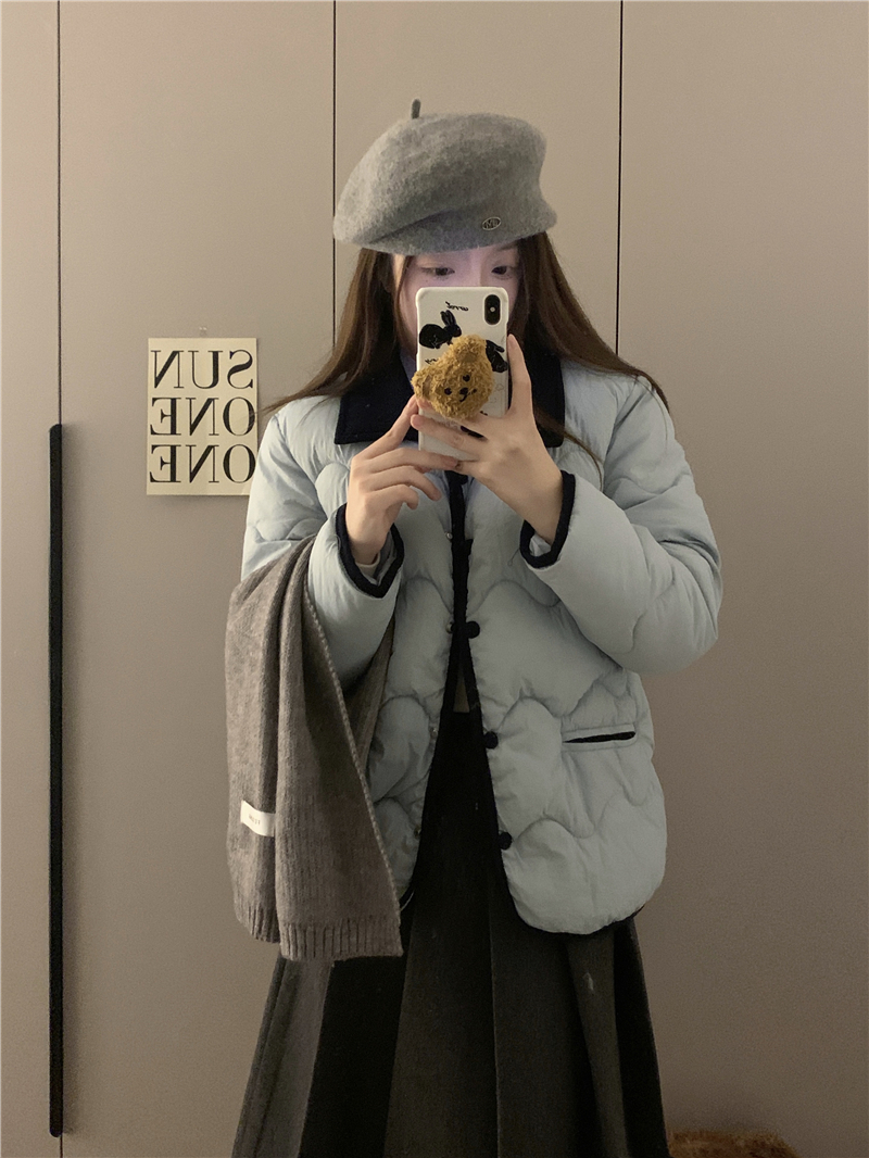 Real shot~Korean style bread jacket with corduroy lapels and contrasting colors, loose warm cotton jacket