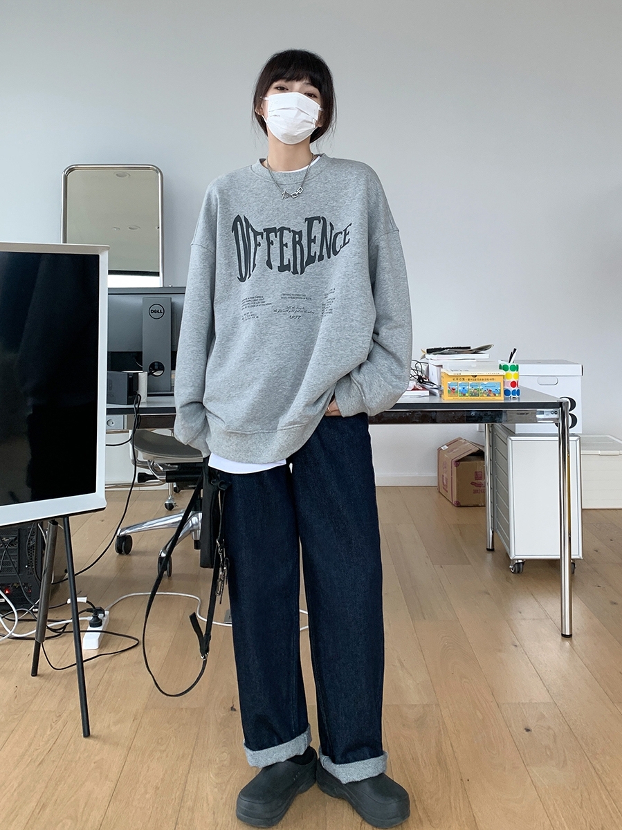 Official photo Chinese cotton composite thin 310g/plus velvet 410g autumn and winter sweatshirt for women with printed loose large size