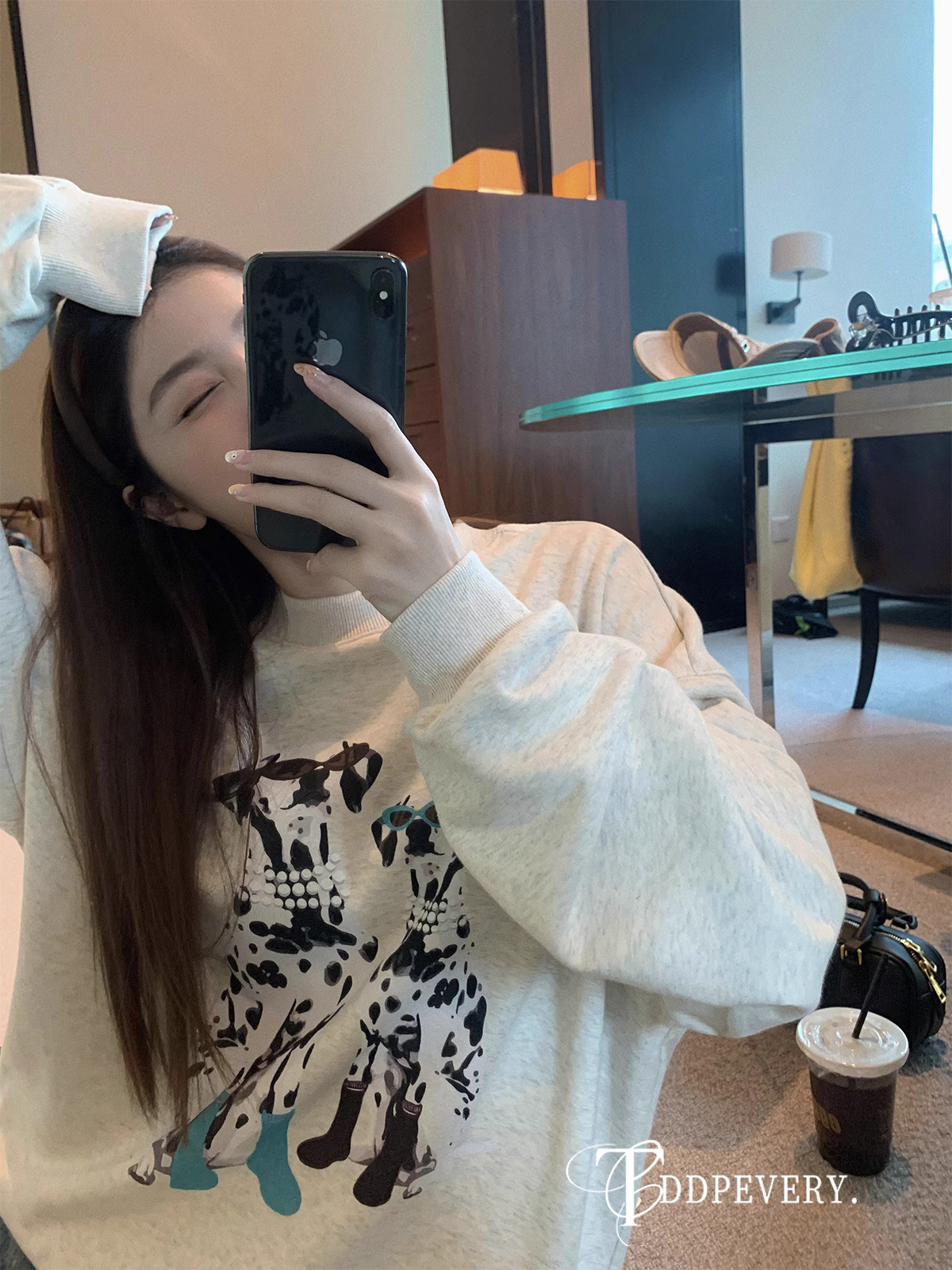 Official photo Chinese cotton composite thin 310g/plus velvet 410g autumn and winter sweatshirt for women with printed loose large size
