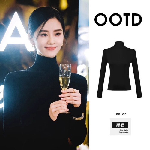 Liu Shishi's same style black bottoming shirt for women 23 autumn and winter half turtleneck tight sweater