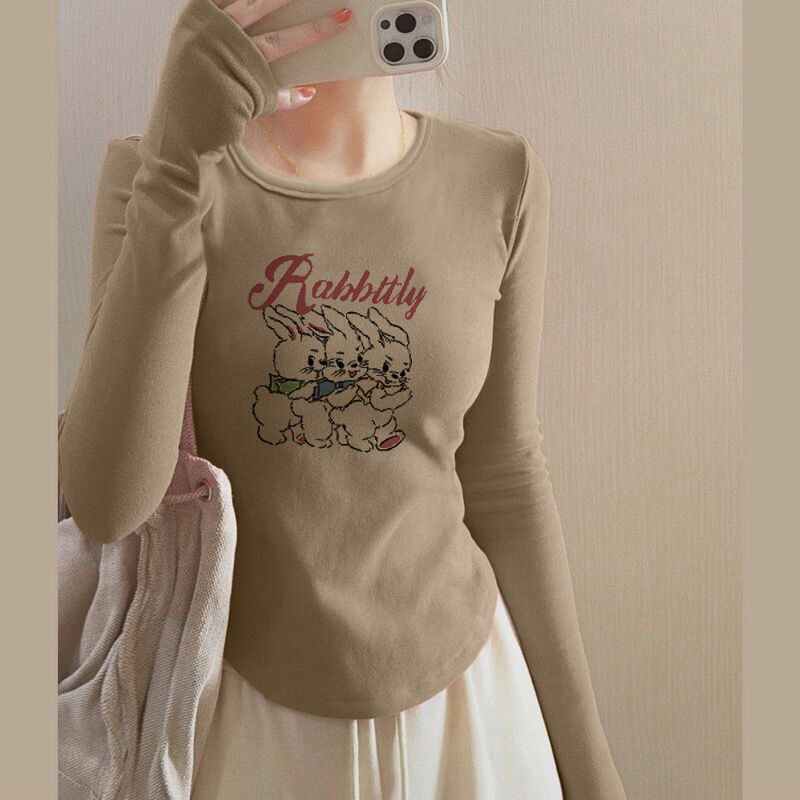 U-shaped hem, German velvet bottoming shirt for women, autumn and winter slim-fitting layered inner wear, slim short top, long-sleeved T-shirt