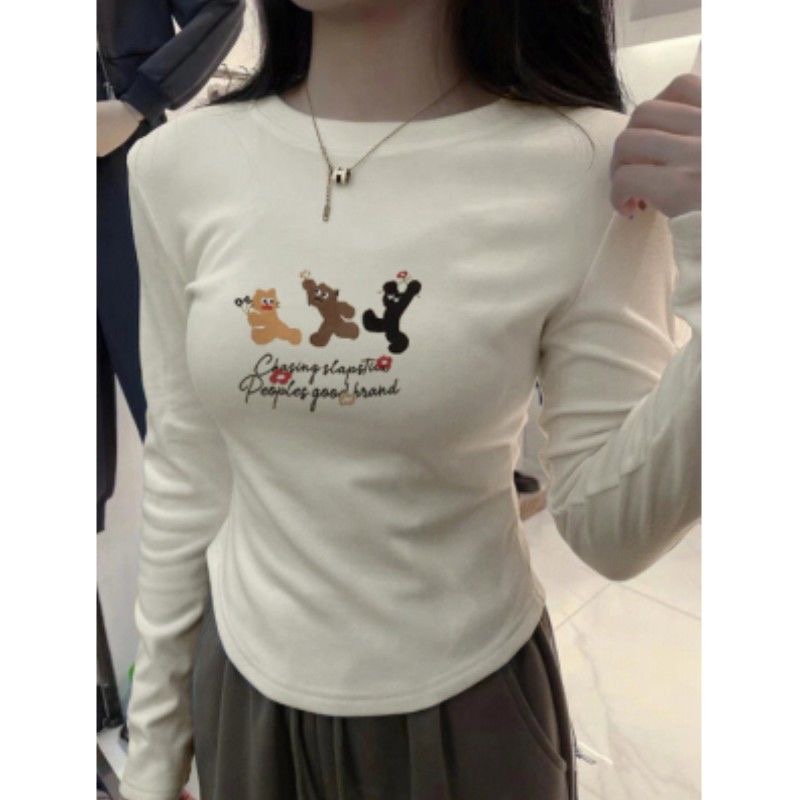 U-shaped hem, German velvet bottoming shirt for women, autumn and winter slim-fitting layered inner wear, slim short top, long-sleeved T-shirt