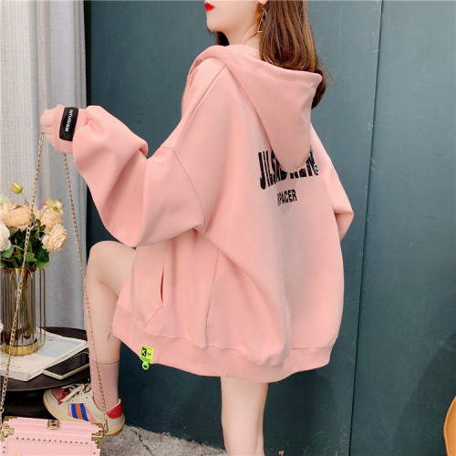 280g twill autumn and winter design letter print loose hooded long-sleeved jacket for women