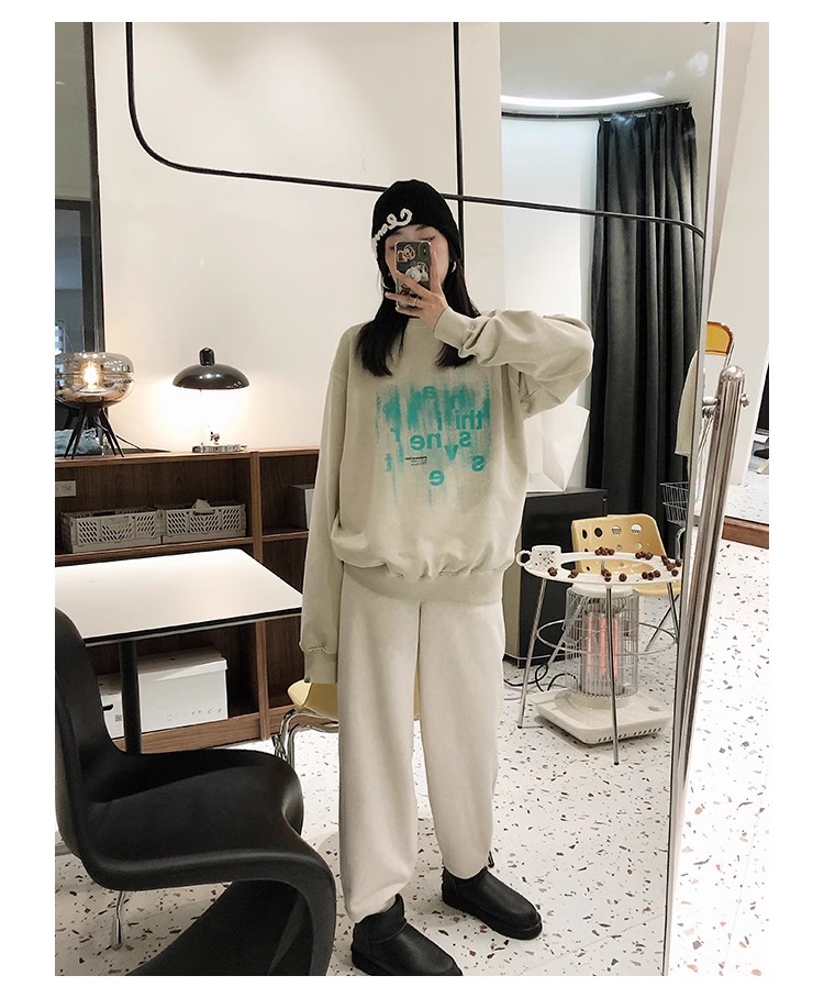 Official photo Chinese cotton composite thin 310g/plus velvet 410g autumn and winter sweatshirt for women with printed loose large size