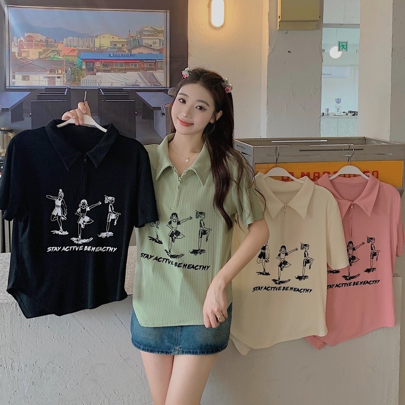 Official photo pleated strips 90% polyester fiber 10% spandex top for women to cover belly in summer and look slimming Korean style