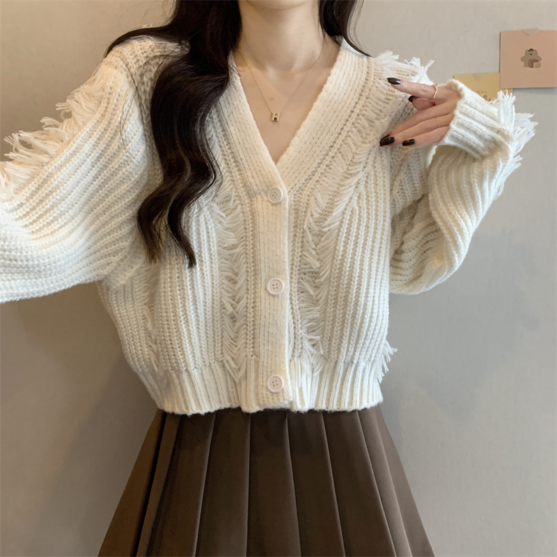 Actual shot of new French fashionable tassel sweater for women with niche design