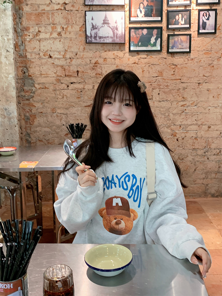 Official photo Chinese cotton composite thin 310g/plus velvet 410g autumn and winter sweatshirt for women with printed loose large size