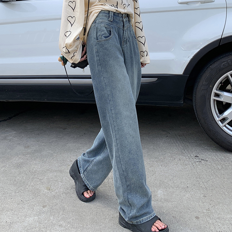 實拍大碼女裝2024春季新款設計感提花牛仔褲顯瘦百搭闊腿褲