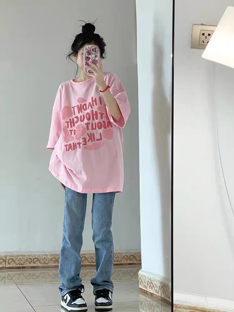 官圖  重磅/精梳純棉後包領 有縫邊S-XXXL夏裝短袖T恤女