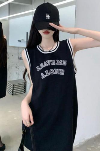 Official photo 6535 stretch cotton summer sweet and cool retro American basketball sports vest for women loose and thin