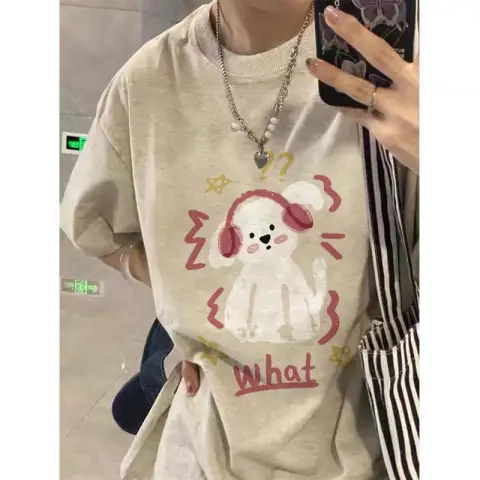 重磅純棉美式正肩短袖t恤女夏季新款寬鬆小眾設計感港味chic上衣