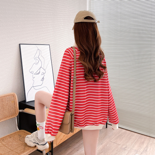 First real shot 280 twill spring loose design versatile striped lapel long-sleeved top for women