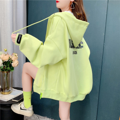 280g twill autumn and winter design letter print loose hooded long-sleeved jacket for women