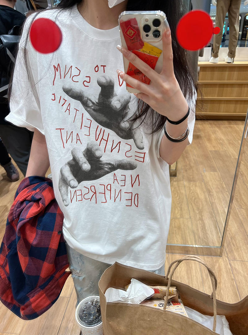 官圖 重磅/精梳純棉 後包領 有縫邊 S-XXXL 夏裝短袖T恤女