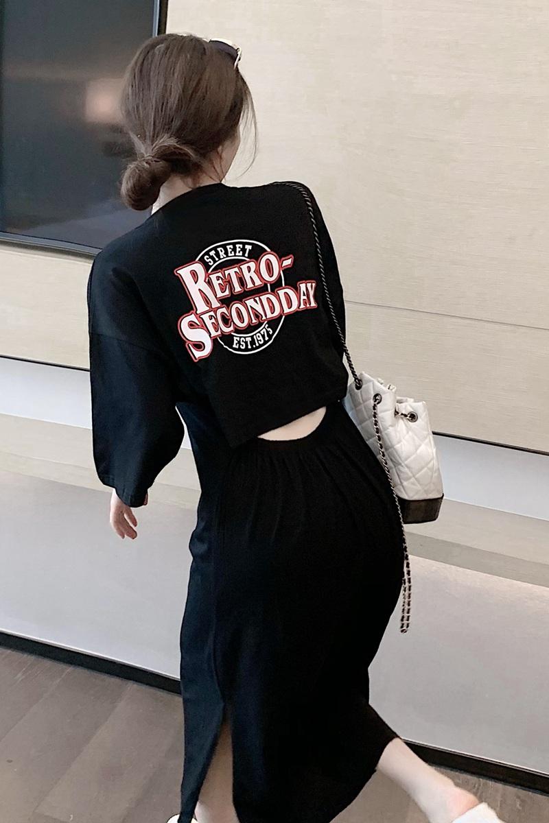 Jin Liang official photo 6535 stretch cotton summer Korean design mid-length skirt with hollow letters