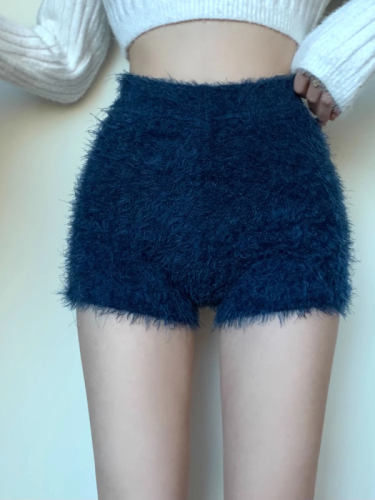 Spring and Autumn New Fashion Sweet and Western Style Solid Color High Waist Knitted Plush Shorts Women's Leggings