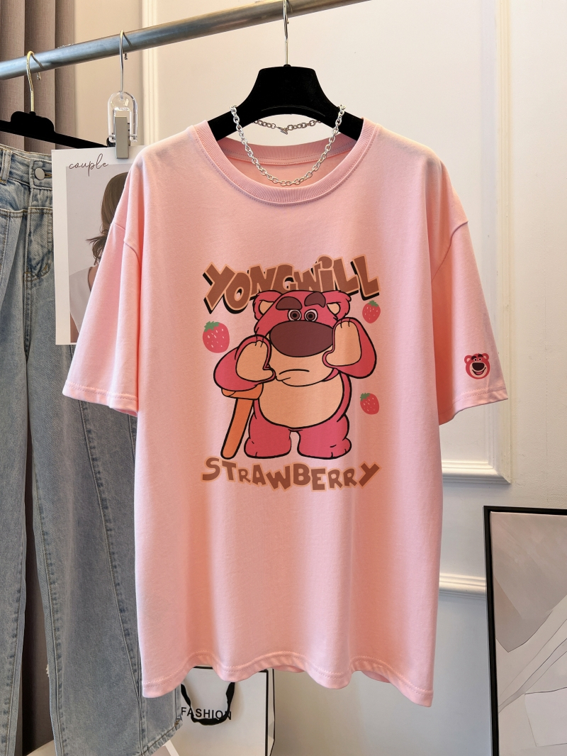 實拍 100%棉精梳純棉 印花夏裝短袖T恤女寬鬆韓版