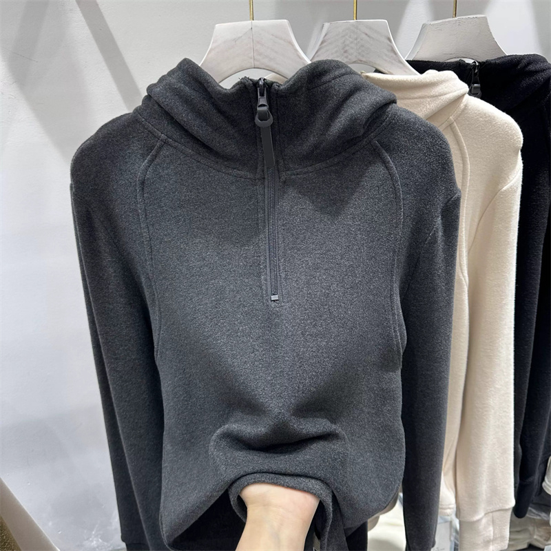 European warm new half-zip German velvet hooded sweatshirt for women autumn and winter design bottoming shirt top hoodie