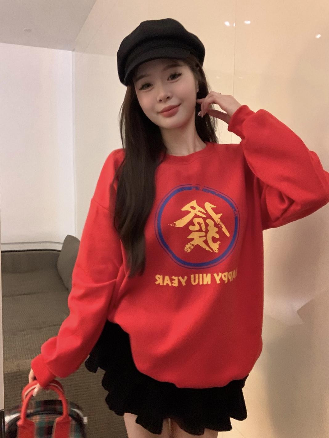 實拍 新年款「吉樂發財」全家福baby絨閨蜜情侶裝套頭衛衣