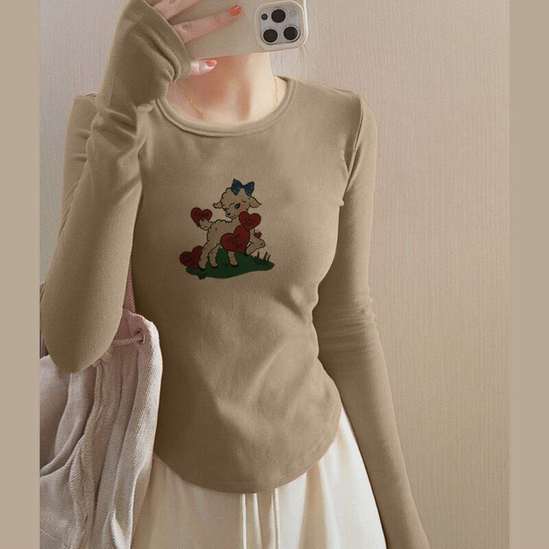U-shaped hem, German velvet bottoming shirt for women, autumn and winter slim-fitting layered inner wear, slim short top, long-sleeved T-shirt