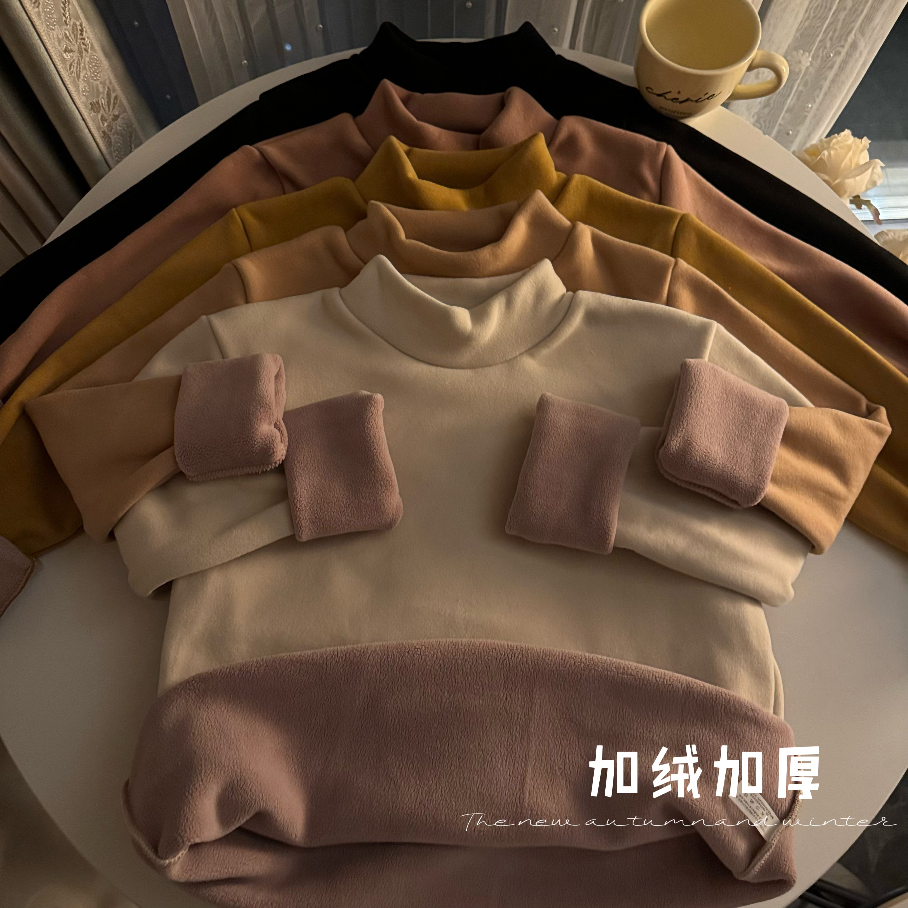 Actual shot of the new autumn and winter lamb velvet basic model plus velvet and thickened turtleneck long-sleeved warm tops and bottoming shirts