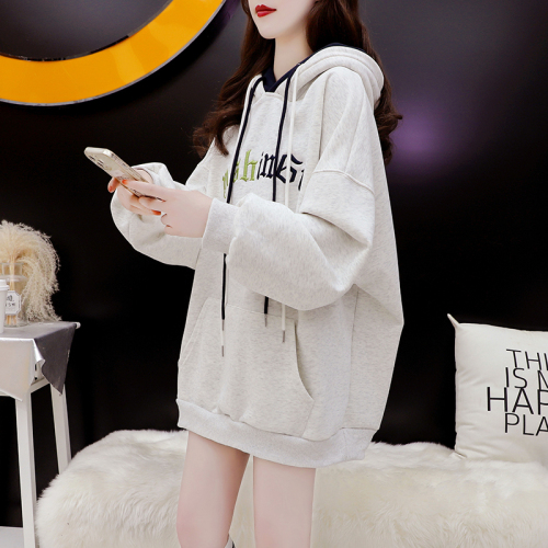 6535 Fish Scale Autumn and Winter hooded patchwork design letter embroidery thin sweatshirt for women