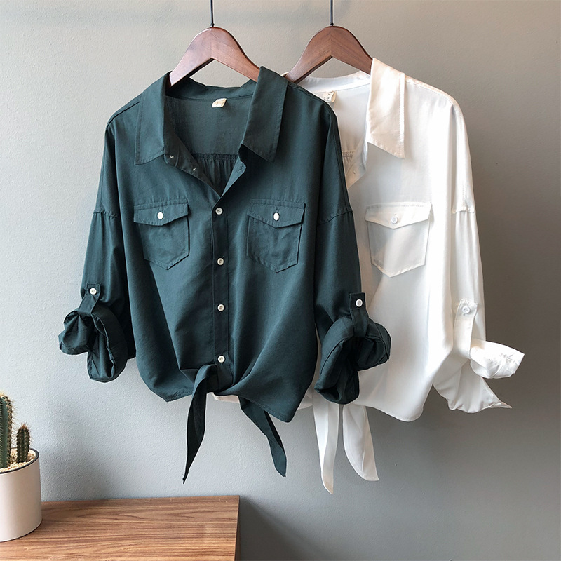 Actual shot ~ 2024 spring new retro Hong Kong style loose design fashionable lace-up shirt women's foreign style top