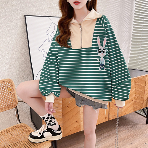 First real shot 280 twill spring loose design versatile striped lapel long-sleeved top for women