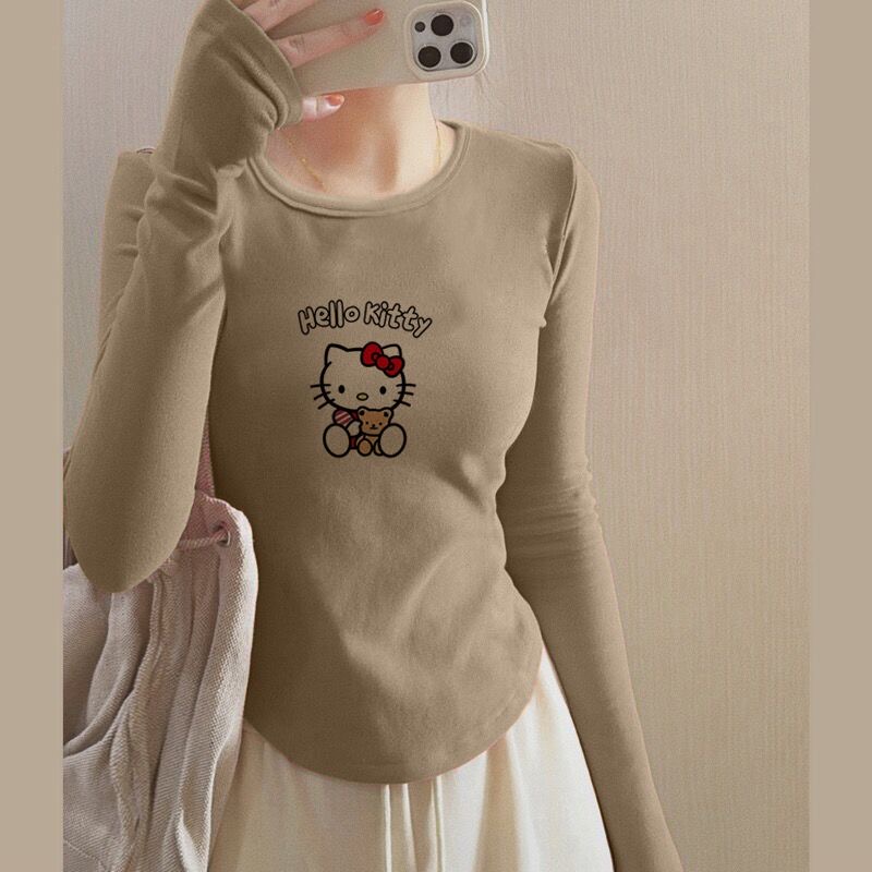 U-shaped hem, German velvet bottoming shirt for women, autumn and winter slim-fitting layered inner wear, slim short top, long-sleeved T-shirt