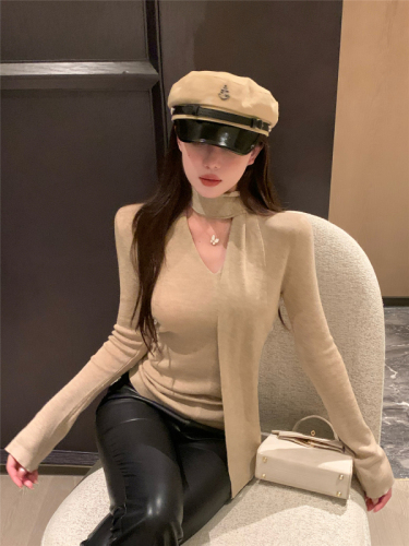 Actual shot ~ Wool slim-fitting bottoming top for women in autumn and winter old money style ribbon design knitted sweater