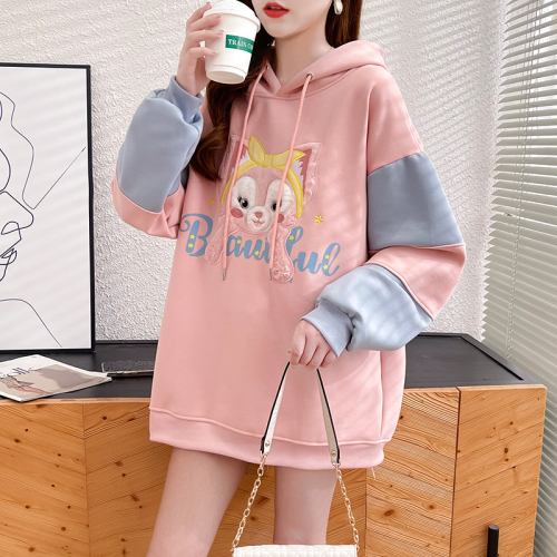 First real shot of 65 fish scale compound milk silk spring and autumn design cartoon color star dew hooded sweatshirt for women