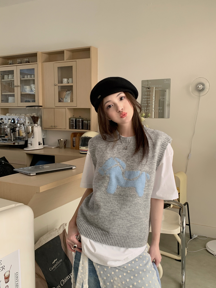 實拍 早春設計感小花朵疊穿蕾絲半身裙白色短袖T藍色百搭馬甲
