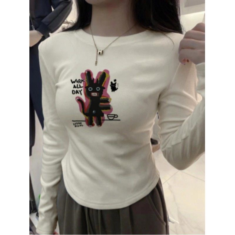 U-shaped hem, German velvet bottoming shirt for women, autumn and winter slim-fitting layered inner wear, slim short top, long-sleeved T-shirt
