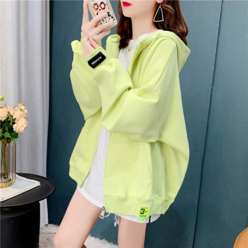 280g twill autumn and winter design letter print loose hooded long-sleeved jacket for women