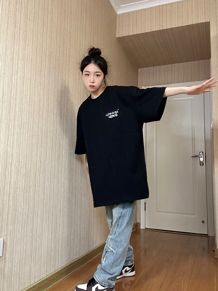 官圖 重磅/精梳純棉 後包領 有縫邊 S-XXXL 夏裝短袖T恤女